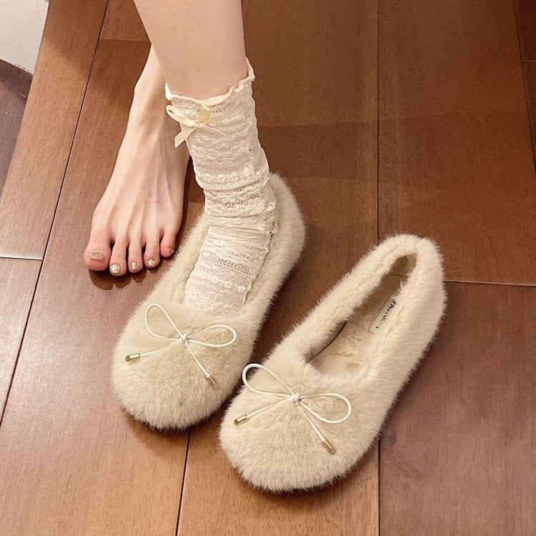 Damen Hausschuhe Flauschig Warm mit Schleife