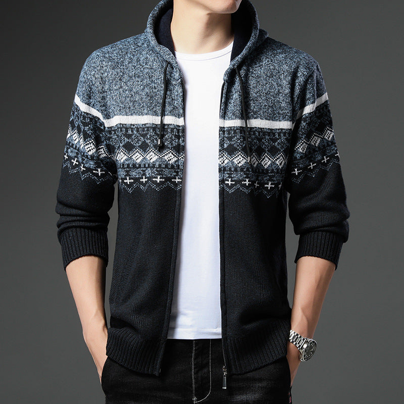 Herren Strickjacke Kapuze Gemustert Bequem - BerlinGlamour