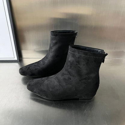 Damen Ankle Boots Wildleder Reißverschluss Schwarz Stiefel