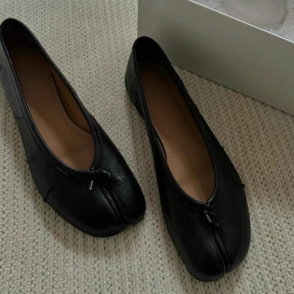 Damen Ballerinas Lederschuhe Weich Bequem