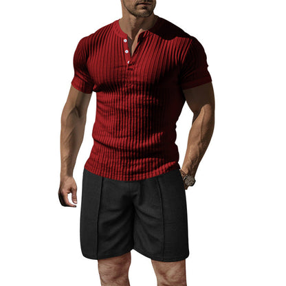 Herren Kurzarm T-Shirt Gerippt Modern Sportlich