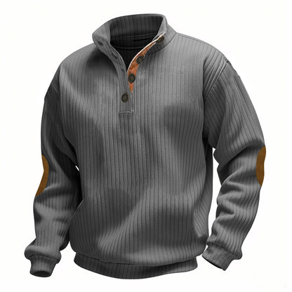 Herren Pullover Stehkragen Leder Optik Elegante Rippstruktur