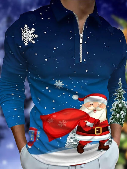 Weihnachtspullover Langarm Herren Festlich Rot Glanzstoff