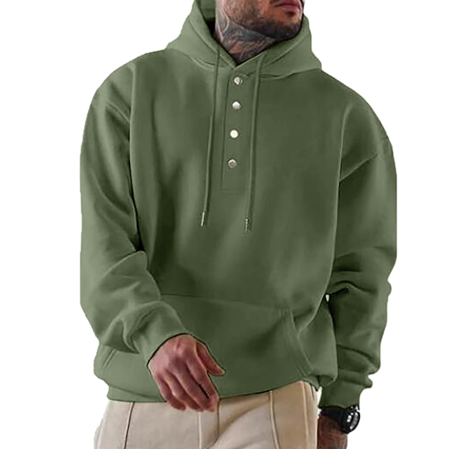 Herren Kapuzenpullover Modern mit Druckknöpfen