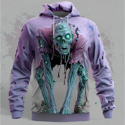 Herren Kapuzenpullover Zombie Motiv Grau Cool
