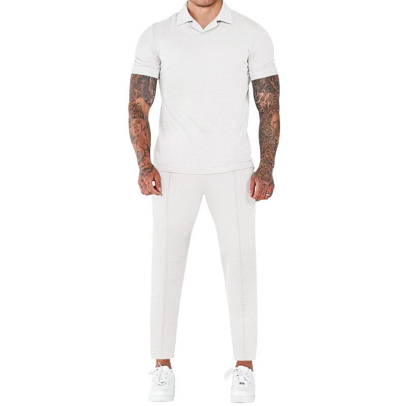 Herren Hemd-Hose-Set Kurzarm Elegant Modern mit Struktur Optik