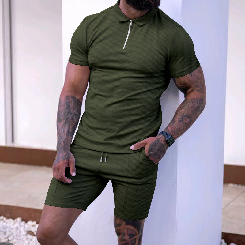 Herren Poloshirt Sportlich Reißverschluss mit passenden Shorts