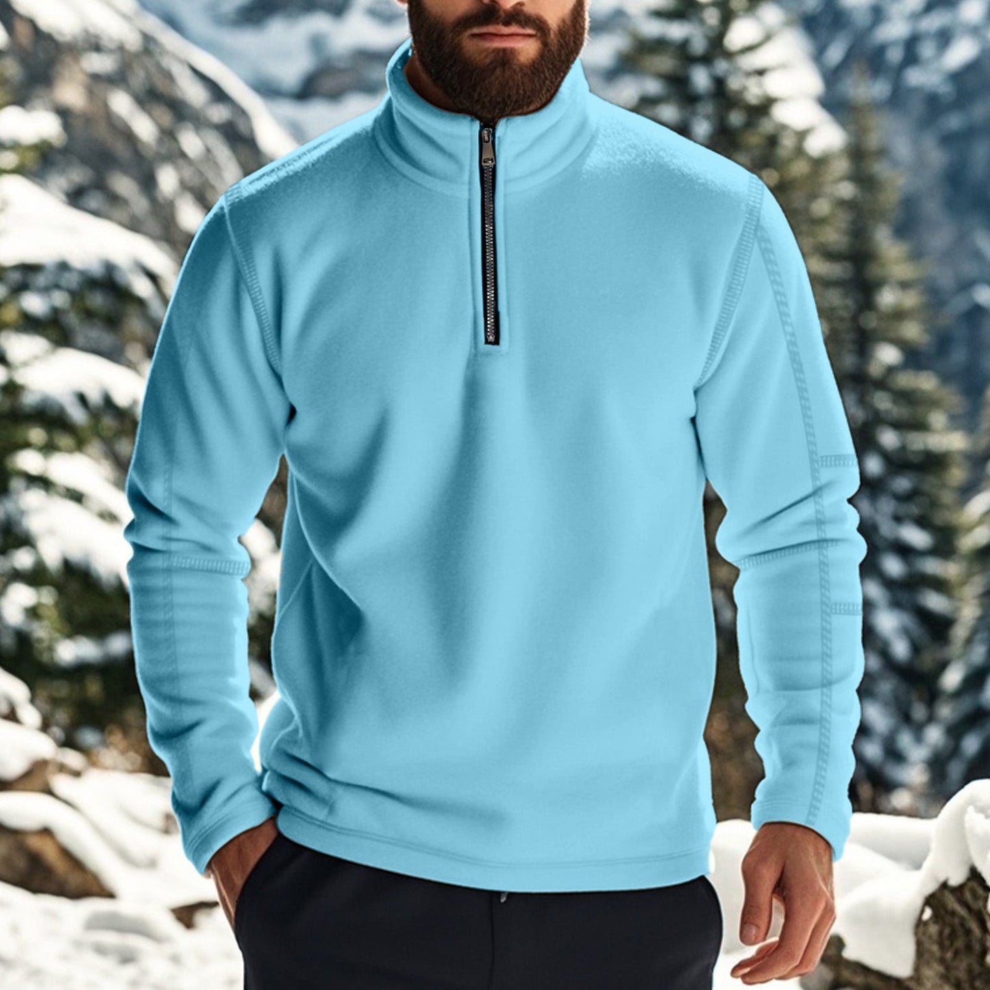Herren Fleece Pullover Halbzipp mit Reißverschluss Warm