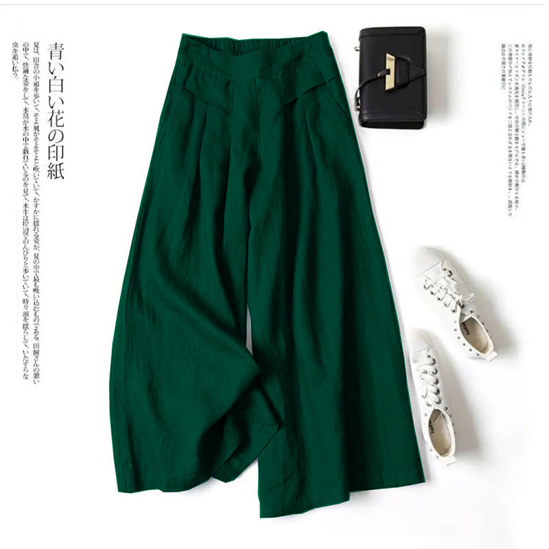 Damen Leinenhose Weit Bequem Mit Hochem Bund