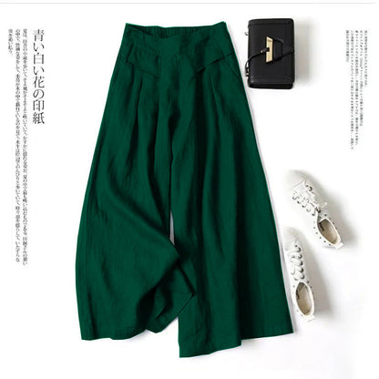 Damen Leinenhose Weit Bequem Mit Hochem Bund