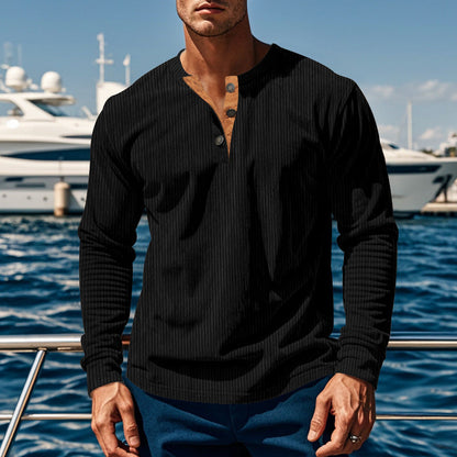Herren Langarmshirt Modisch Strukturiert Knöpfe