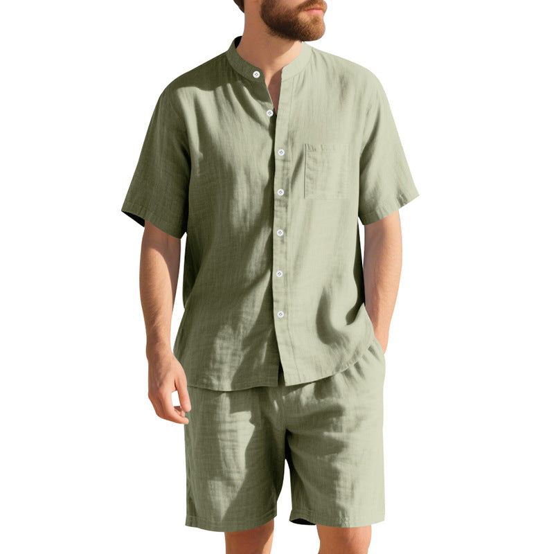 Herren Kurzarm-Hemd und Shorts Set Leicht Sommer