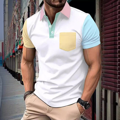 Herren Polohemd Farbblock Ärmel Modern Sportlich