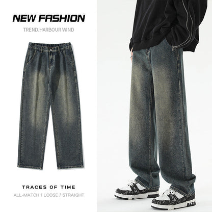 Herren Jeans Weite Bein mit hoher Taille und geradem Schnitt