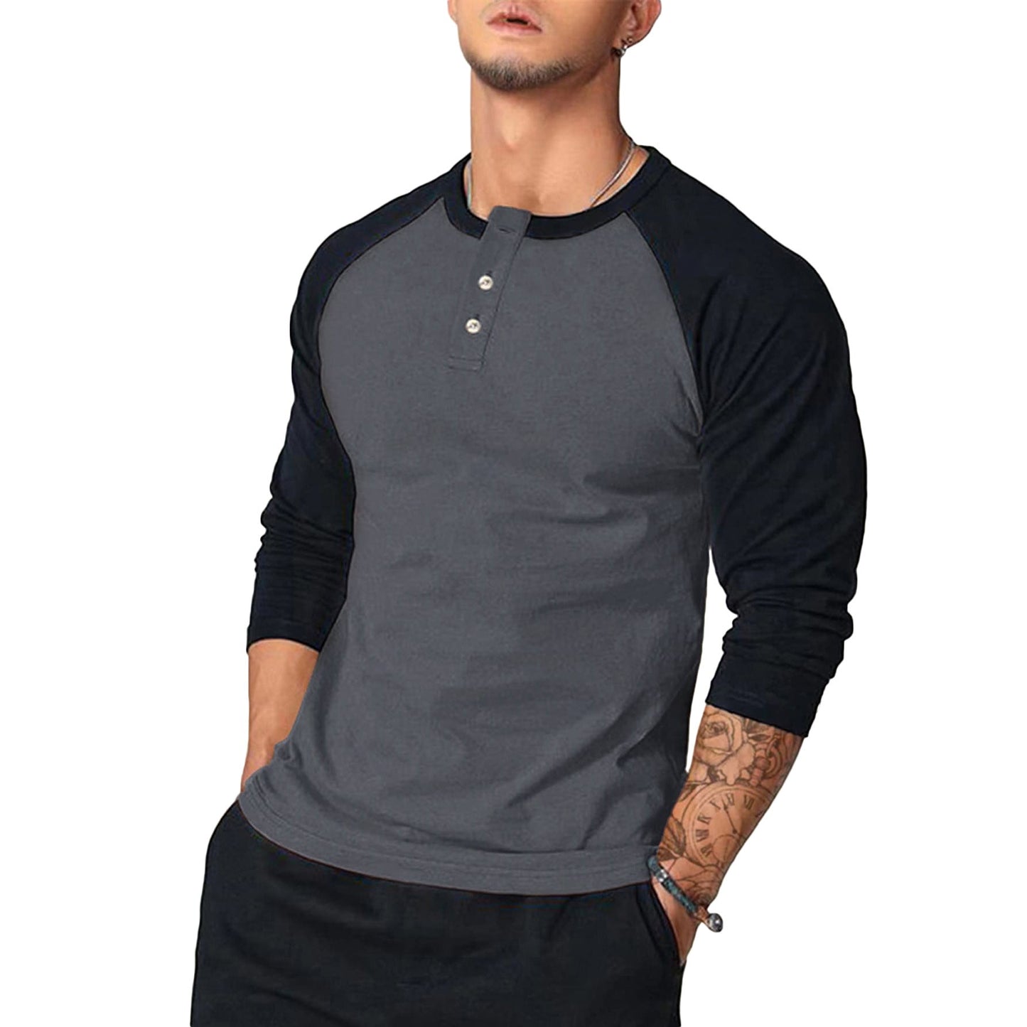 Herren Langarmshirt Vintage Stil Kontrastärmel Berlin