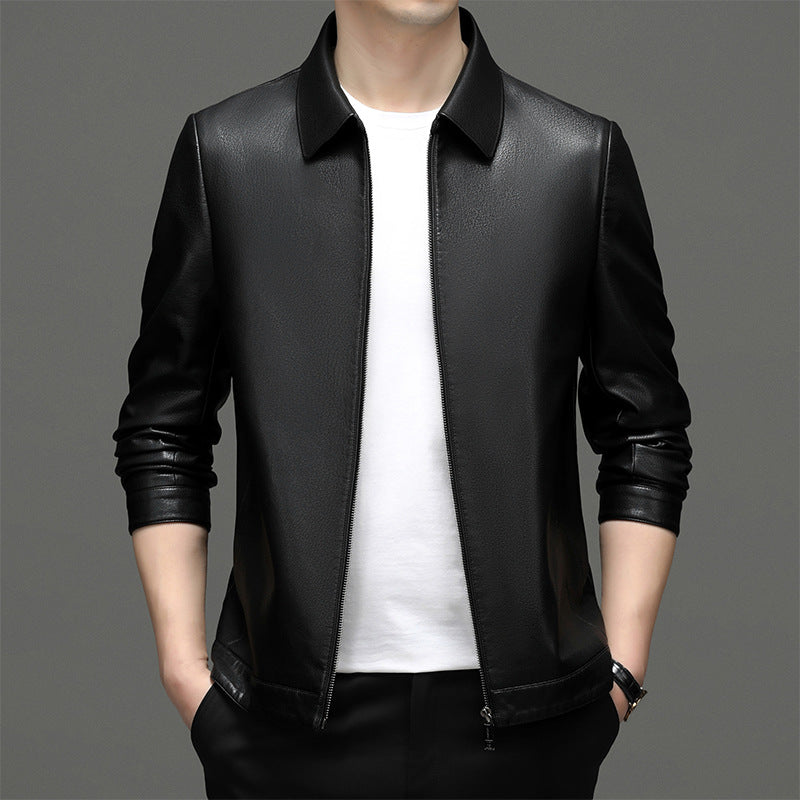 Herren Lederjacke Elegante Kunstleder Modisch Reißverschluss