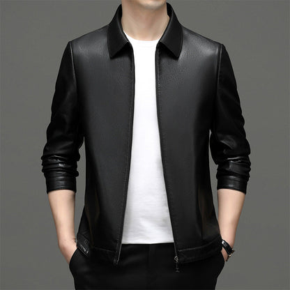 Herren Lederjacke Elegante Kunstleder Modisch Reißverschluss