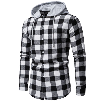 Herren Karo-Hemdjacke Modern mit Kapuze und Hoodie Style
