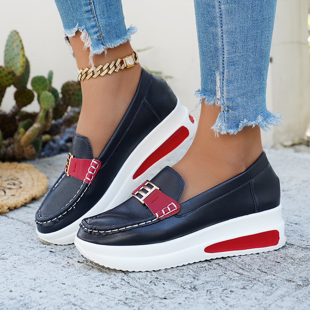 Damen Mokassins Moderne Bequeme Schuhe mit Schnalle