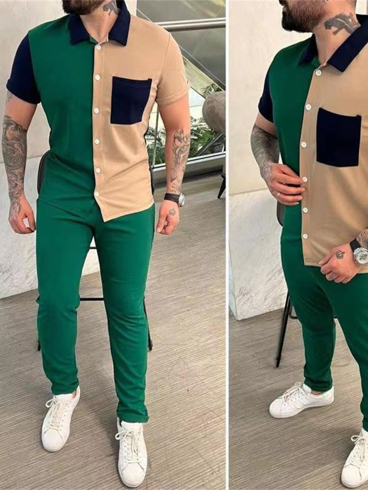 Herren Sportset Kurzarm Kontrastdetails Modern