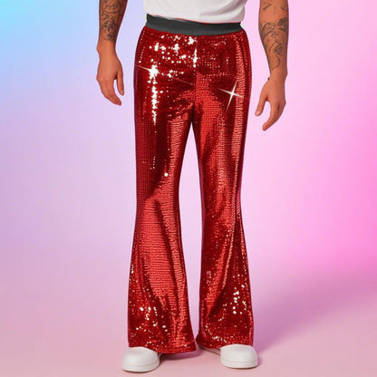 Herren Discohose Glitzernde Weite Bein Elastischer Bund