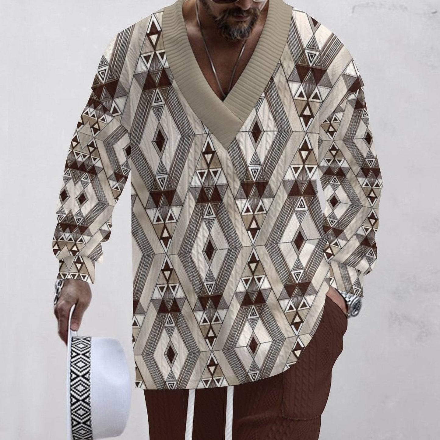 Herren Strickpullover Geometrisches Muster Weite Passform Modern