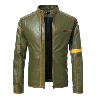 Lederjacke Herren Stehkragen Schwarz Ledermantel