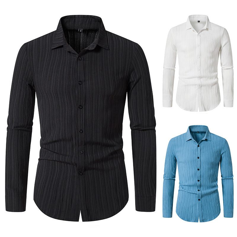 Herren Langarmhemd Modern mit Struktur Optik und Slim Fit - BerlinGlamour