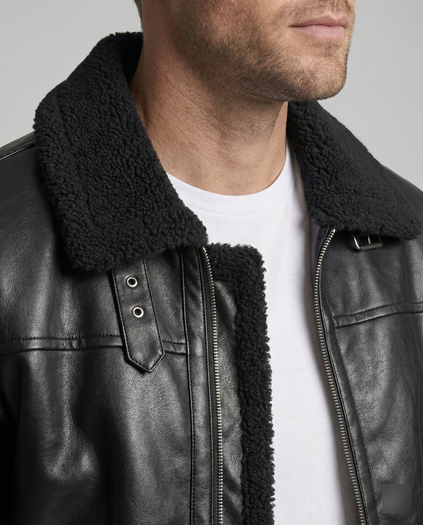 Herren Lederjacke Schwarz mit Reißverschluss