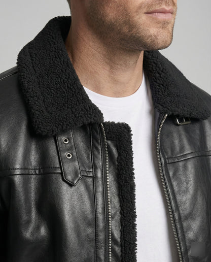 Herren Lederjacke Schwarz mit Reißverschluss