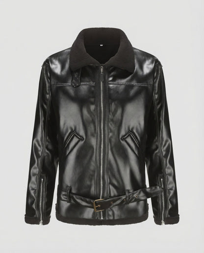 Herren Lederjacke Schwarz mit Reißverschluss