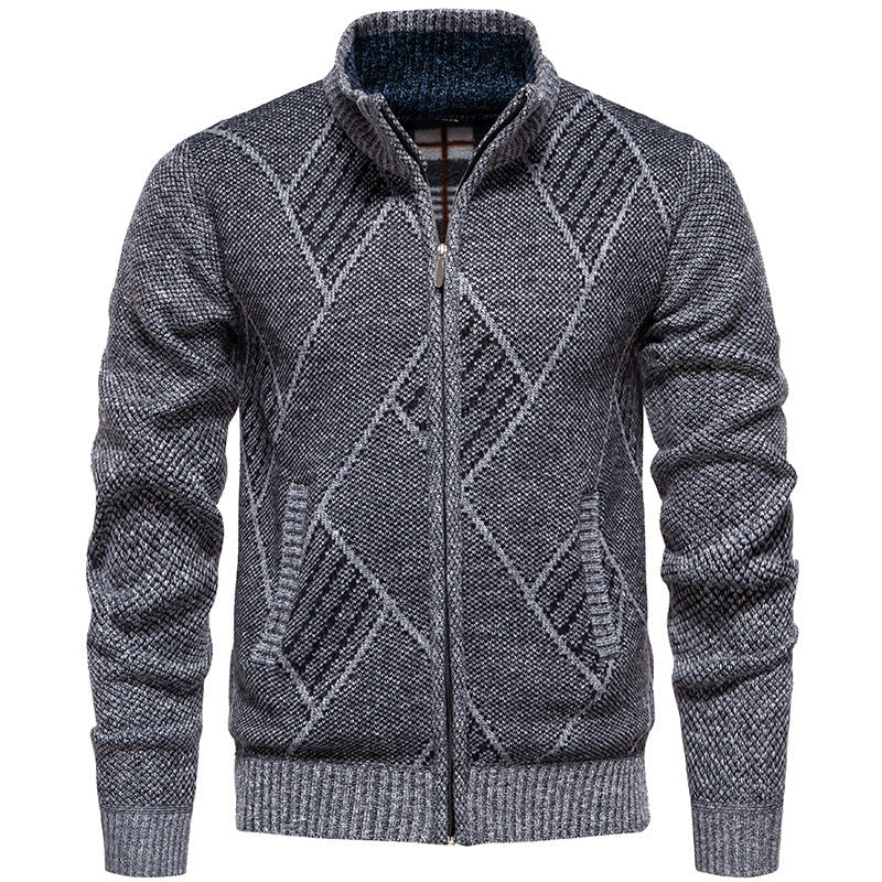 Herren Strickjacke Modern Stehkragen Zopfmuster
