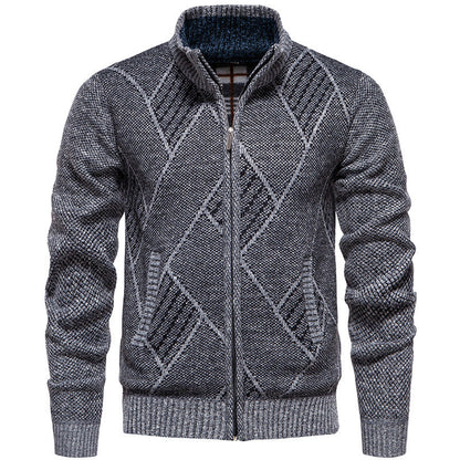 Herren Strickjacke Modern Stehkragen Zopfmuster