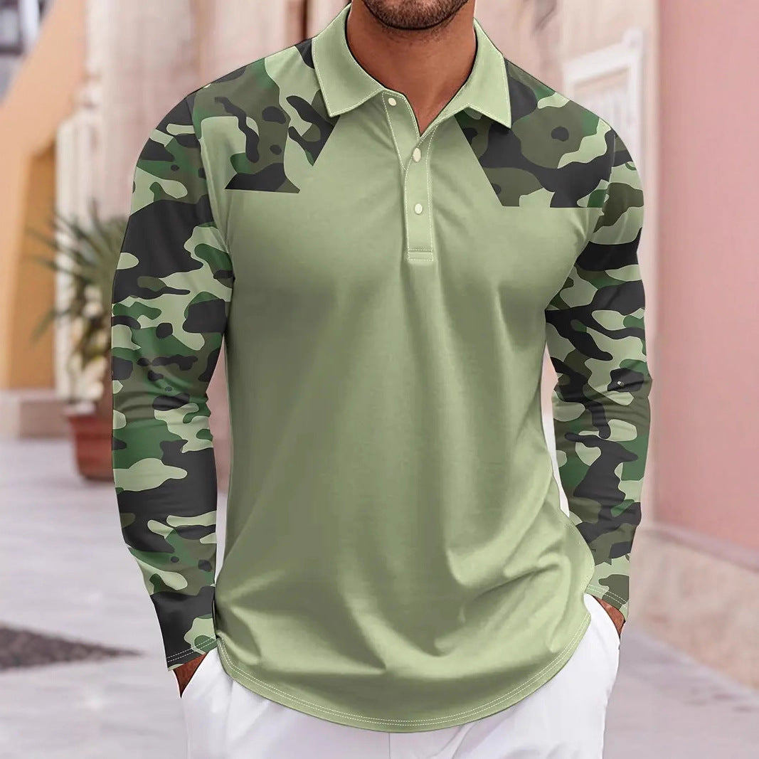 Herren Polo-Shirt Camo Ärmel Modern Sportlich