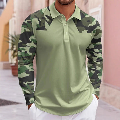 Herren Polo-Shirt Camo Ärmel Modern Sportlich