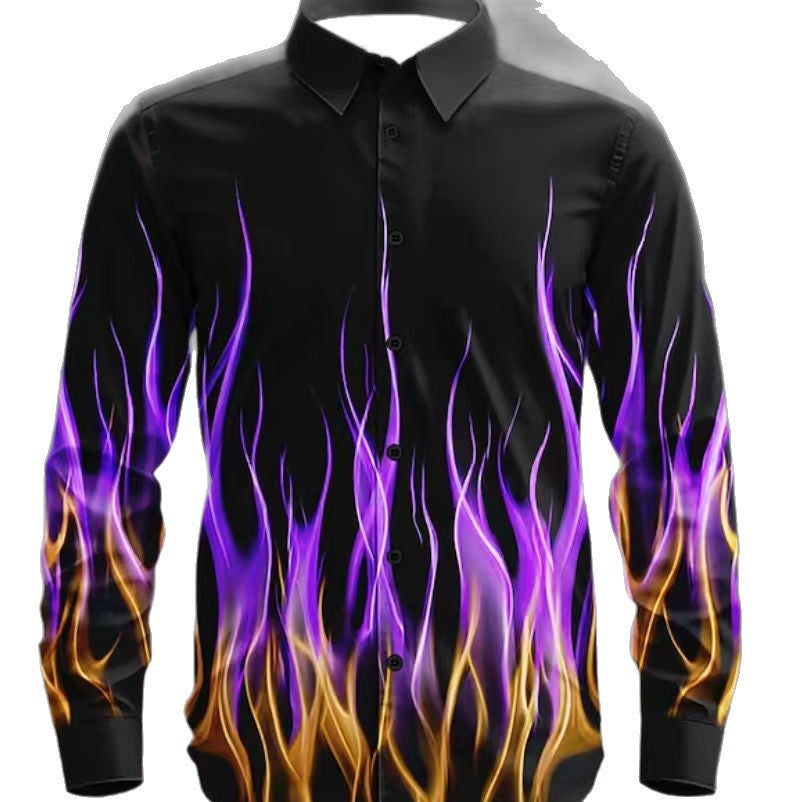 Herren Langarmhemd mit Flammenmuster Modern Trendy