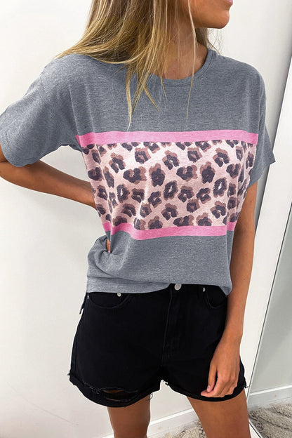 Damen T-Shirt Leopardenmuster Elastisch Glanzoptik