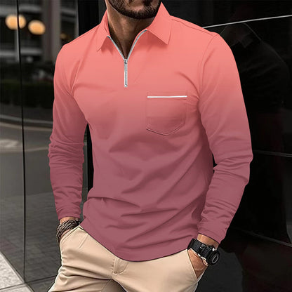 Herren Langarmshirt Modern Reißverschluss Brusttasche Praktisch