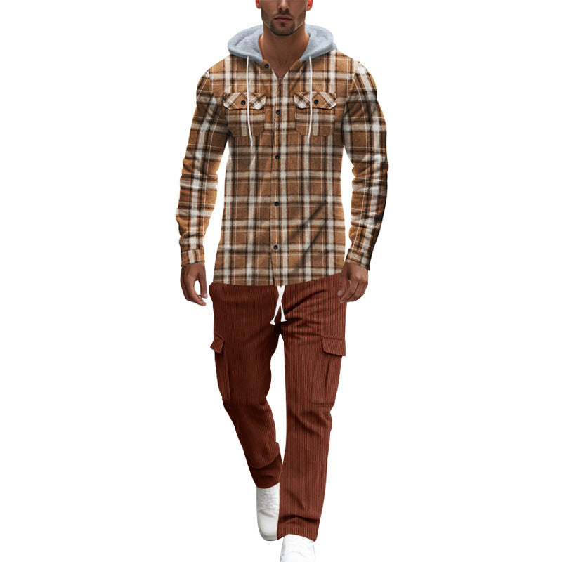 Herren Flanellhemd Kapuze Brusttaschen Warm
