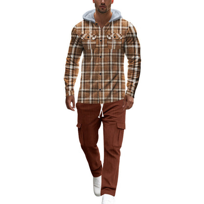 Herren Flanellhemd Kapuze Brusttaschen Warm