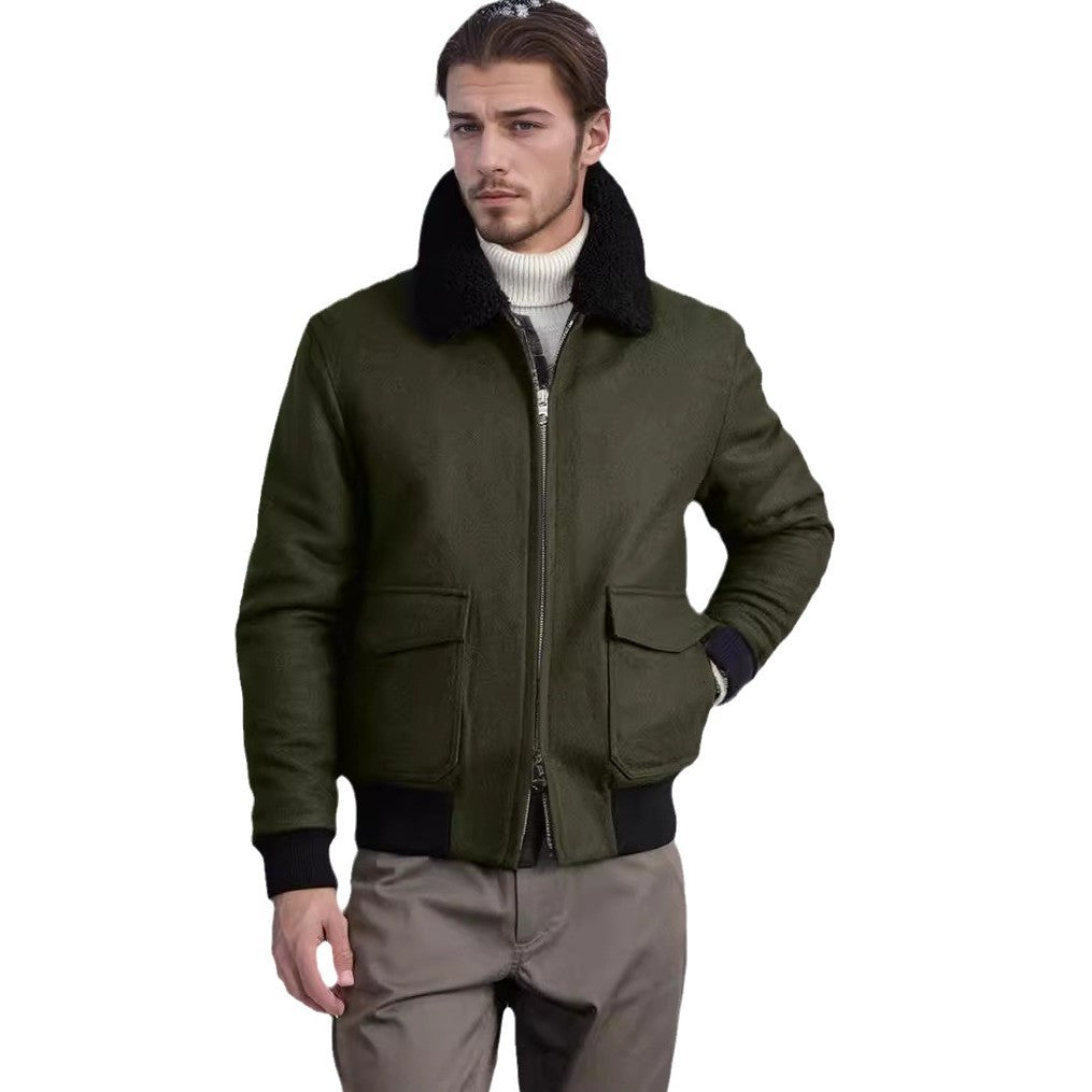 Herren Bomberjacke Teddyfellkragen Modern Schwarz