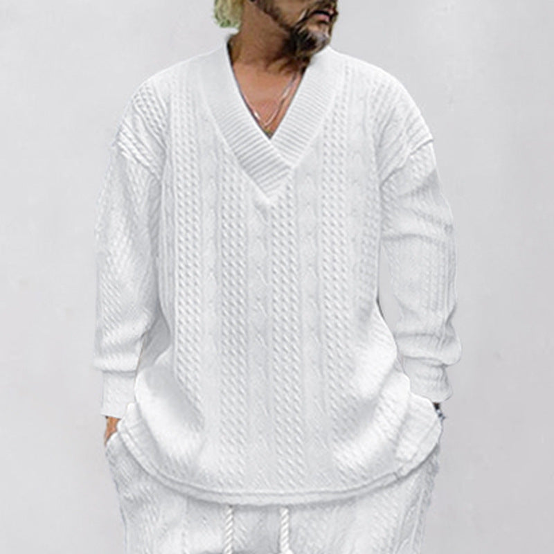 Herren Pullover Lässig Zopfmuster V-Ausschnitt Trendy