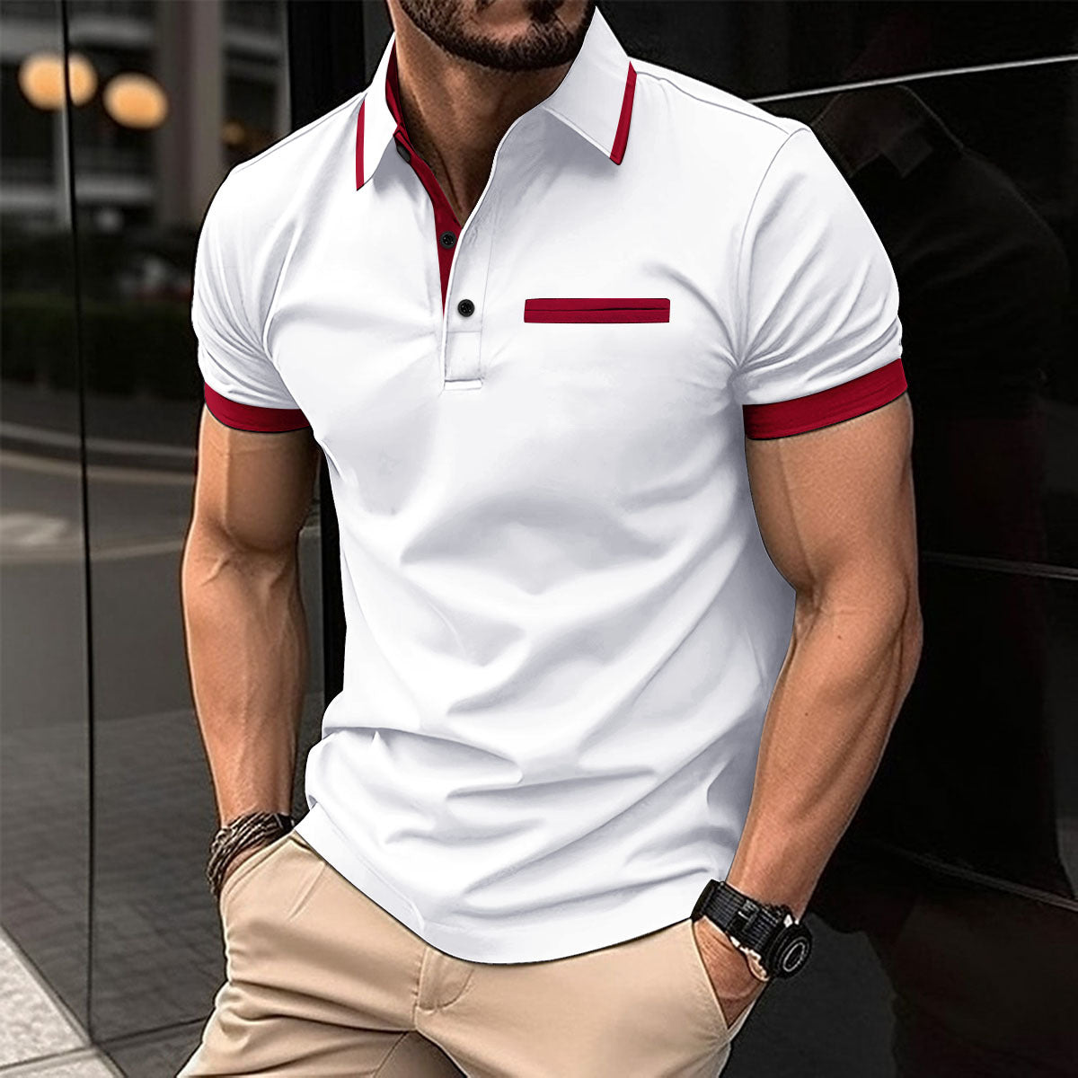 Herren Polohemd Modern Baumwolle Kontrastdetails Elegant