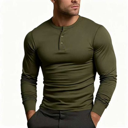 Herren Langarmshirt Klassisch Slim Fit Knopfleiste