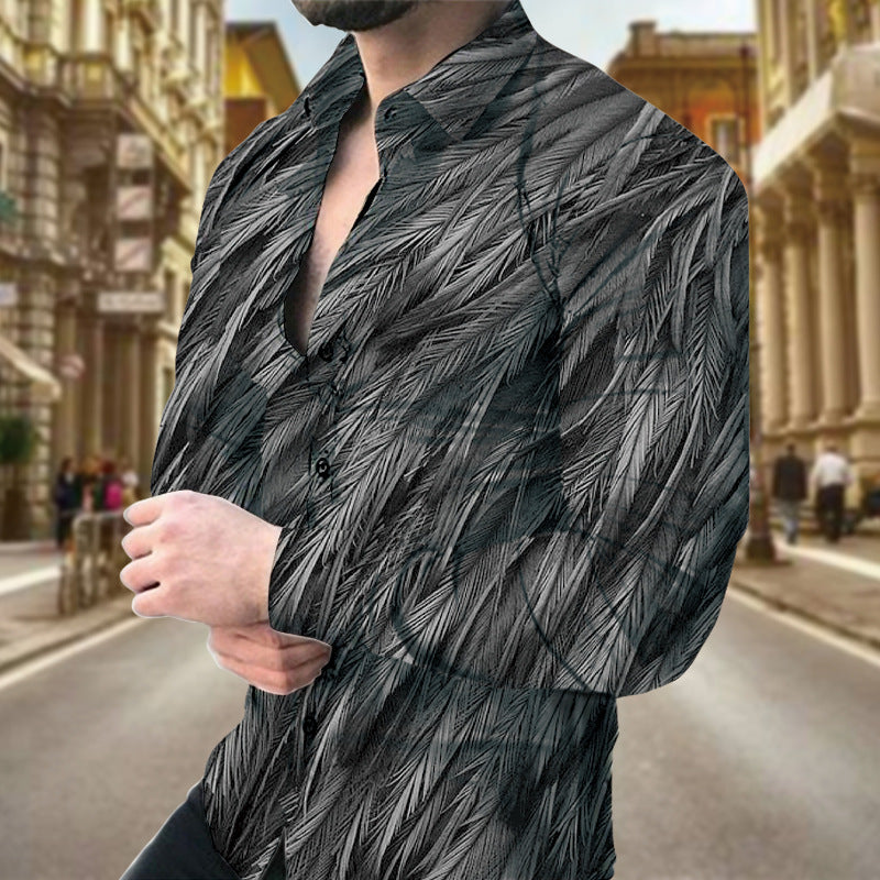 Herren Hemd Langarm Blattmuster Modern Trendy - BerlinGlamour