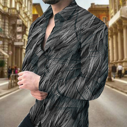 Herren Hemd Langarm Blattmuster Modern Trendy - BerlinGlamour