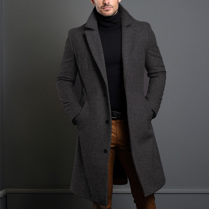 Langer Wintermantel Herren Elegant Schwarz