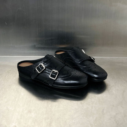 Damen Mokassins Elegante Schnalle Perforiert Schwarz