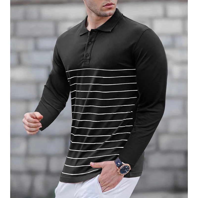 Herren Polo Shirt Langarm Fein gestreift Modern