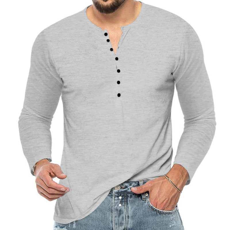 Herren Langarmshirt Weiches Baumwollshirt Mit Knopfleiste